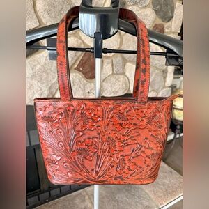 Hand tooled leather shoulder purse